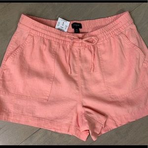 NWT j crew XS 0 2 pink linen drawstring shorts